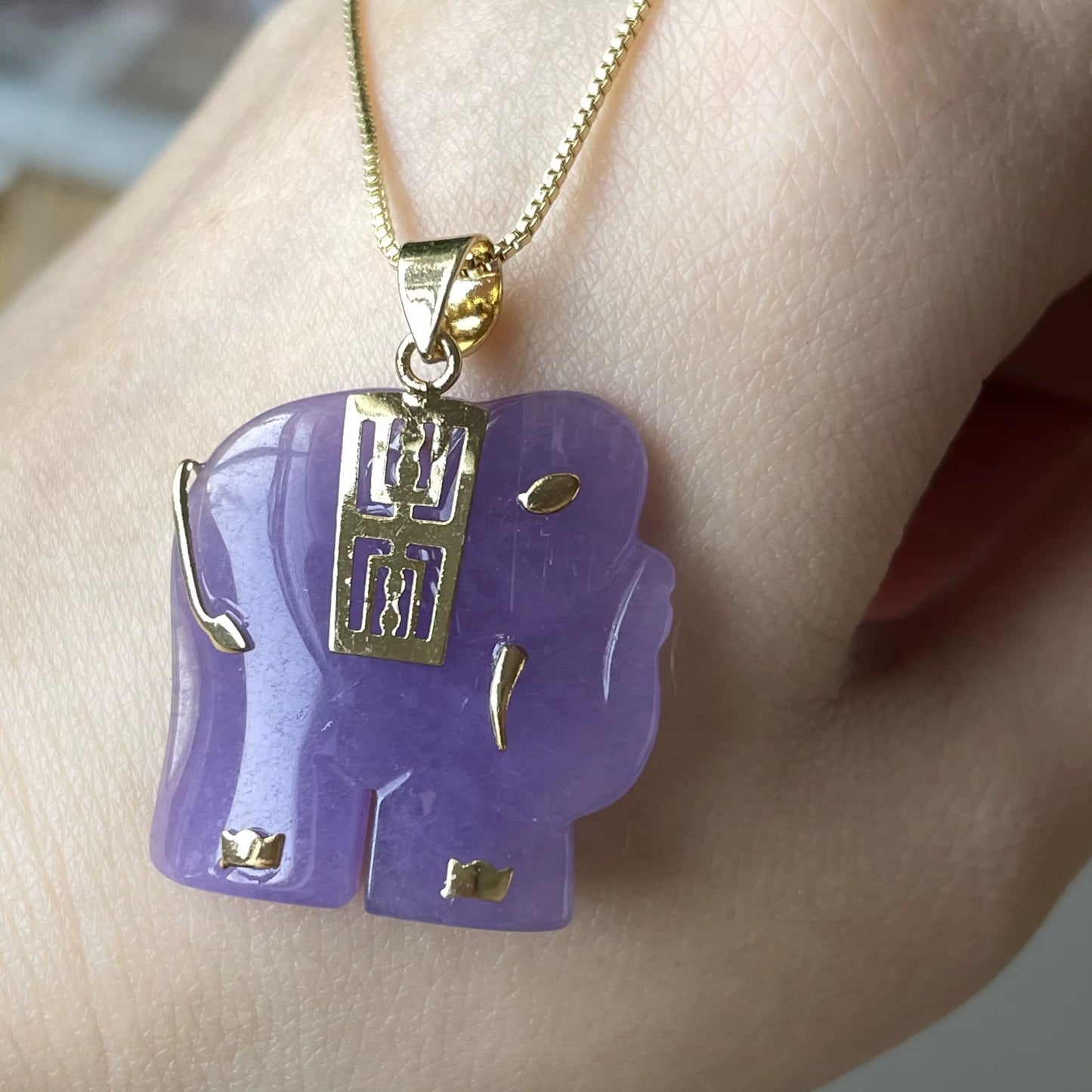 Lavender Guardian Elephant Necklace